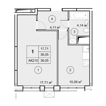 1-комн. квартира -  Секция 3, кв.245