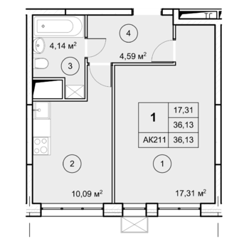 2-комн. квартира -  Секция 3, кв.258
