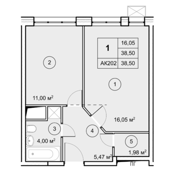 1-комн. квартира -  Секция 3, кв.261