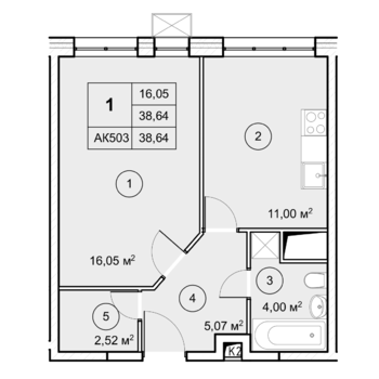 1-комн. квартира -  Секция 3, кв.310
