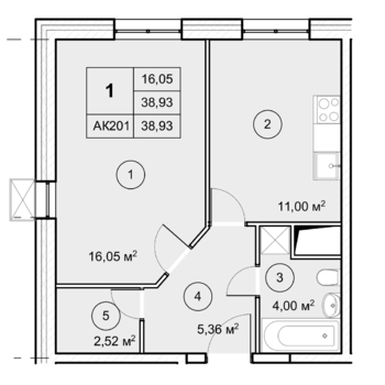 1-комн. квартира -  Секция 3, кв.320