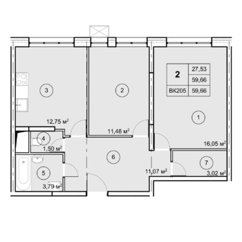 1-комн. квартира -  Секция 2, кв.134