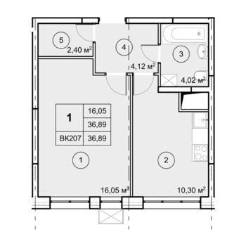 1-комн. квартира -  Секция 2, кв.136