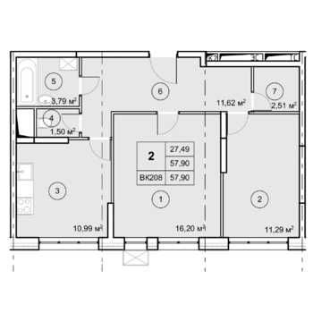2-комн. квартира -  Секция 2, кв.155