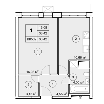 2-комн. квартира -  Секция 2, кв.158