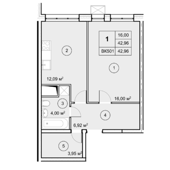 2-комн. квартира -  Секция 2, кв.184