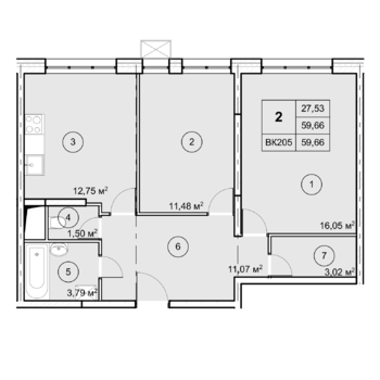 1-комн. квартира -  Секция 2, кв.224