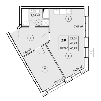 1-комн. квартира -  Секция 1, кв.104
