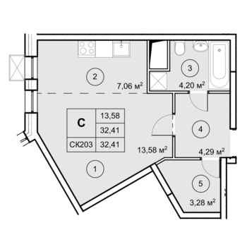 2-комн. квартира -  Секция 1, кв.11