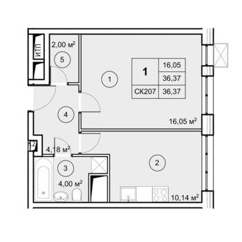 2-комн. квартира -  Секция 1, кв.114