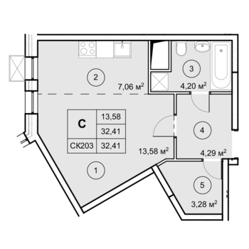 3-комн. квартира -  Секция 1, кв.121