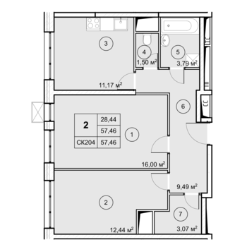 2-комн. квартира -  Секция 1, кв.23