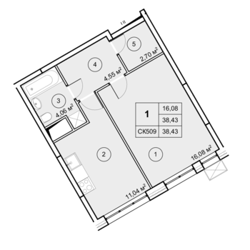 1-комн. квартира -  Секция 1, кв.28