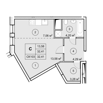 Квартира-студия -  Секция 1, кв.3