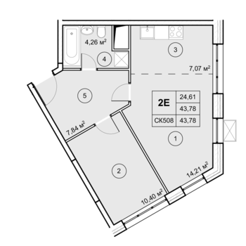 1-комн. квартира -  Секция 1, кв.60