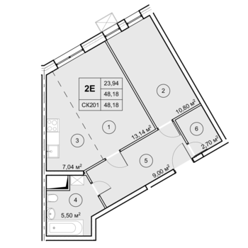2-комн. квартира -  Секция 1, кв.9