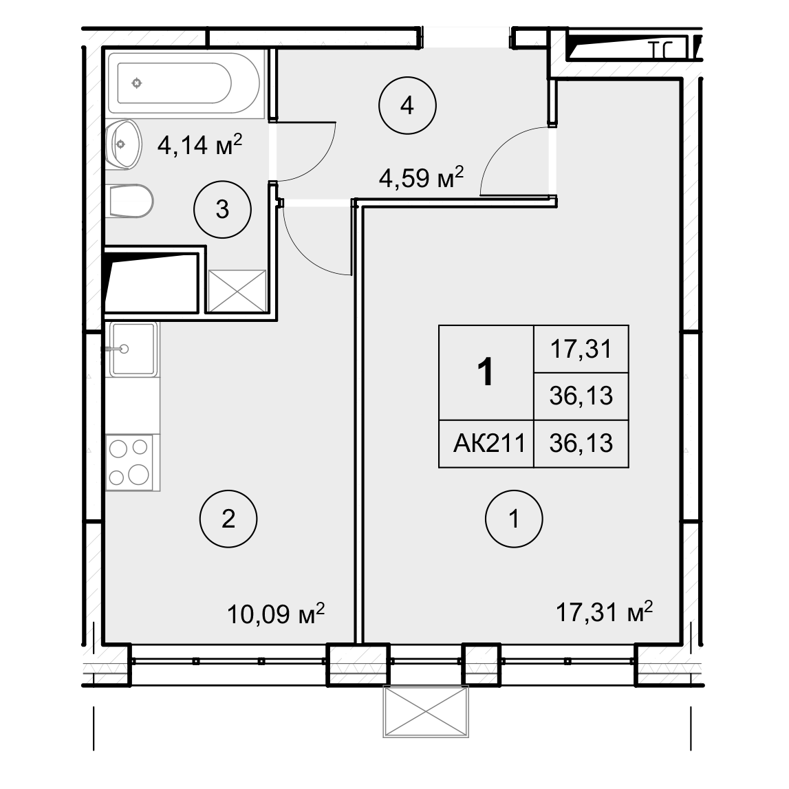 2-комн. квартира -  Секция 3, кв.258