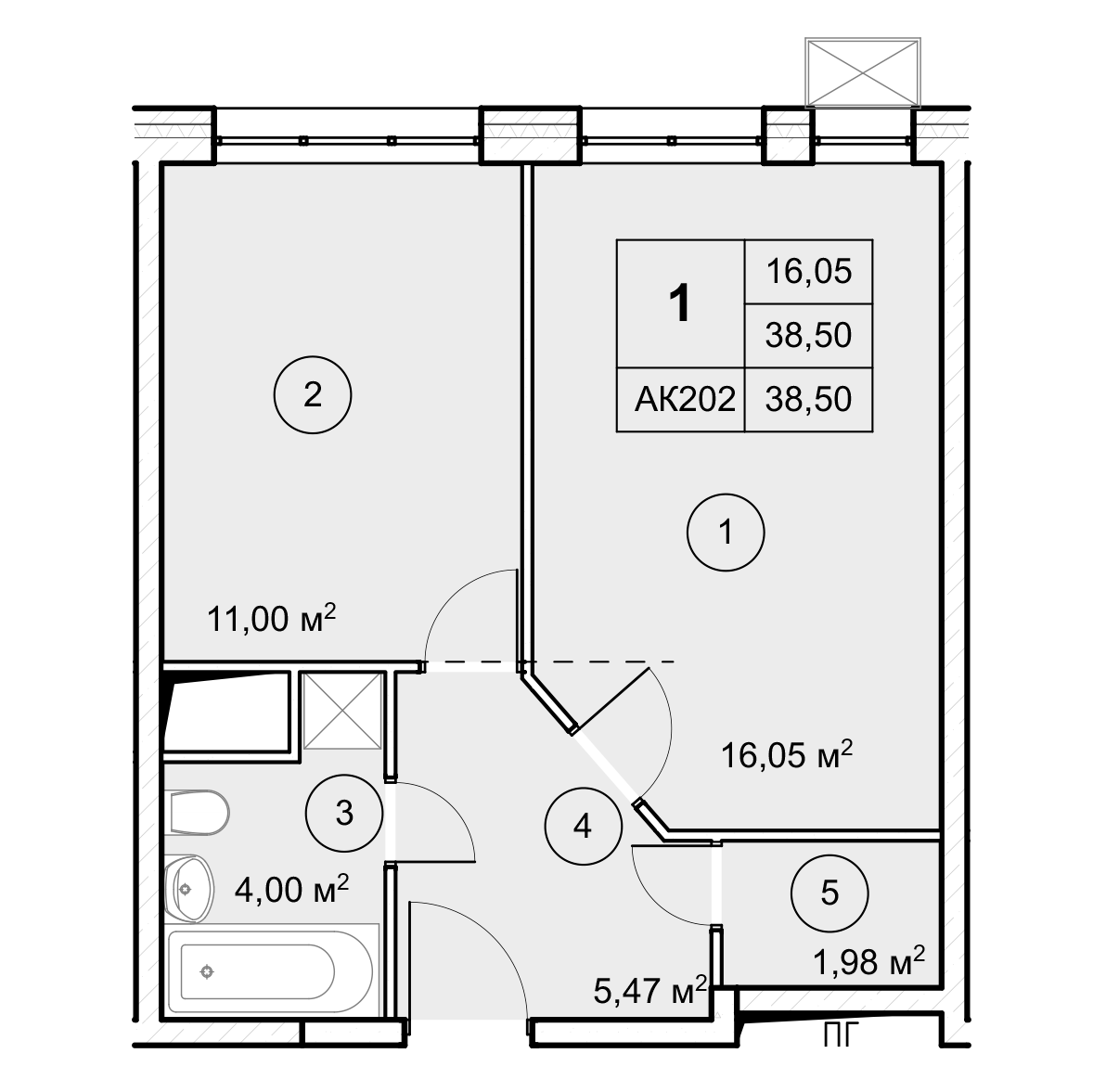 1-комн. квартира -  Секция 3, кв.261