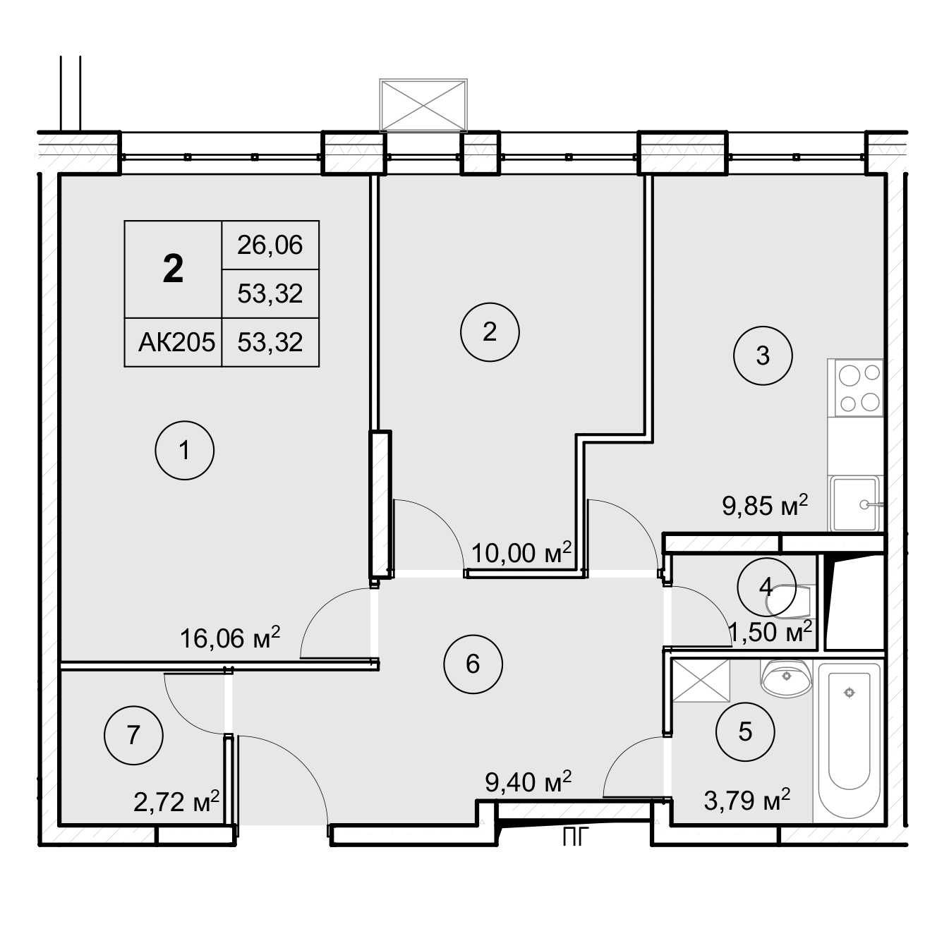 2-комн. квартира -  Секция 3, кв.264