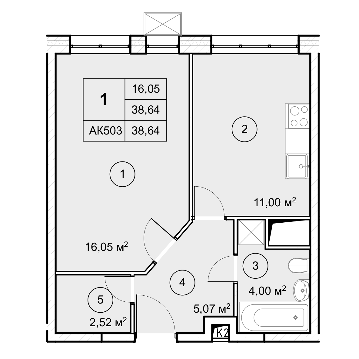 1-комн. квартира -  Секция 3, кв.298