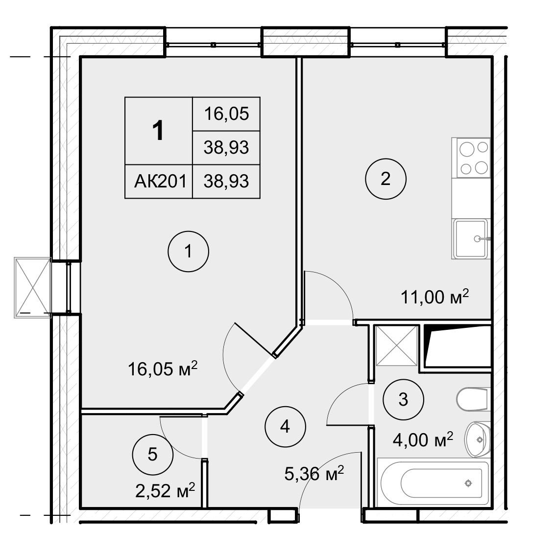 1-комн. квартира -  Секция 3, кв.320