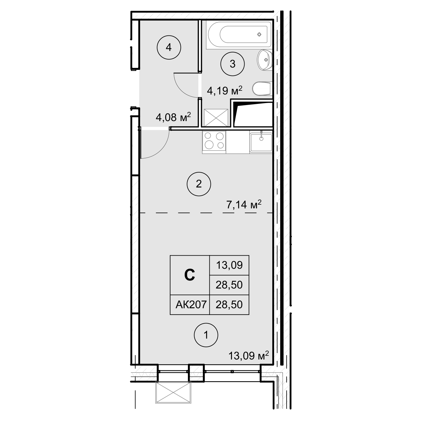 1-комн. квартира -  Секция 3, кв.326