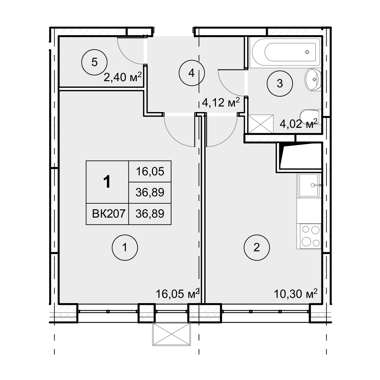 1-комн. квартира -  Секция 2, кв.136