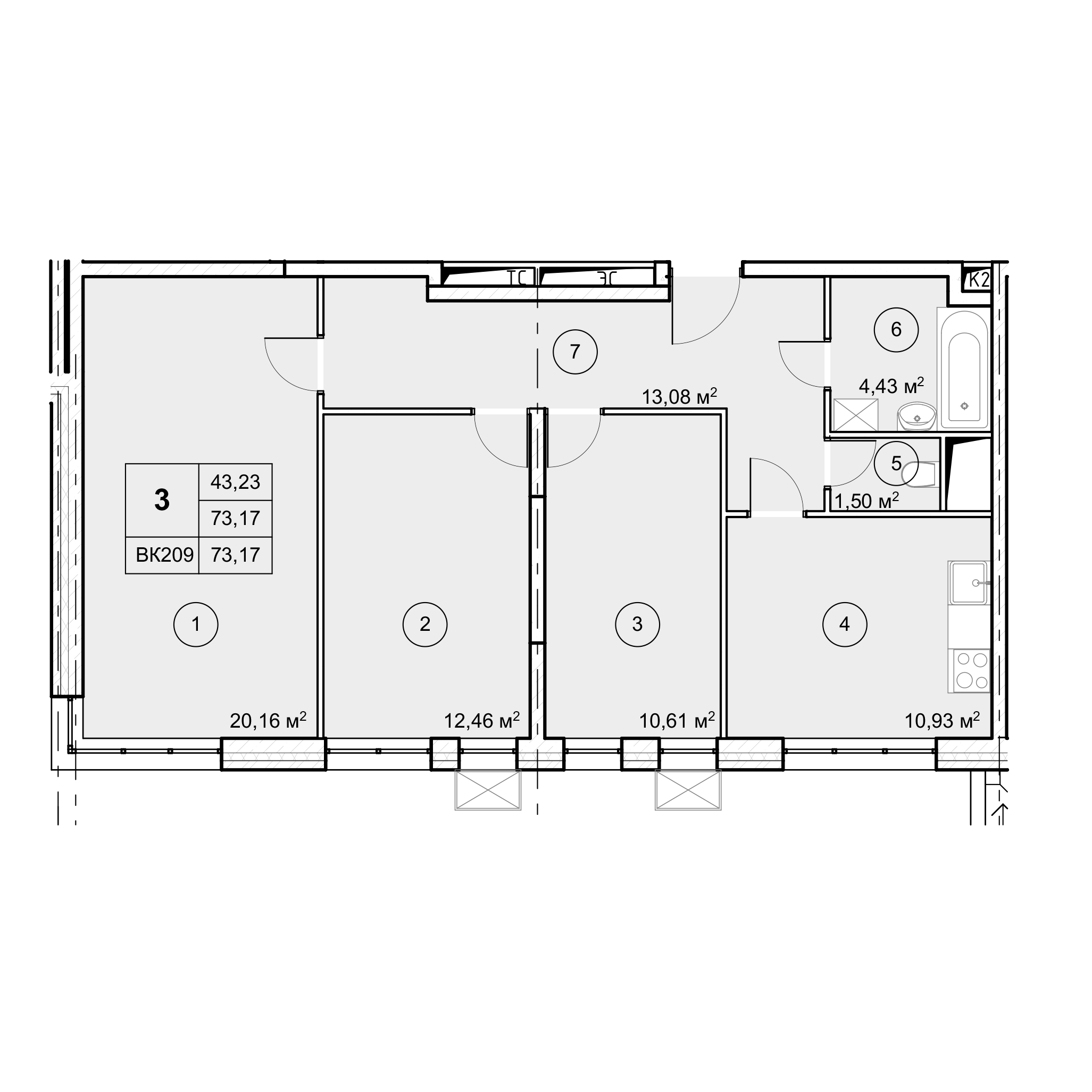 2-комн. квартира -  Секция 2, кв.192