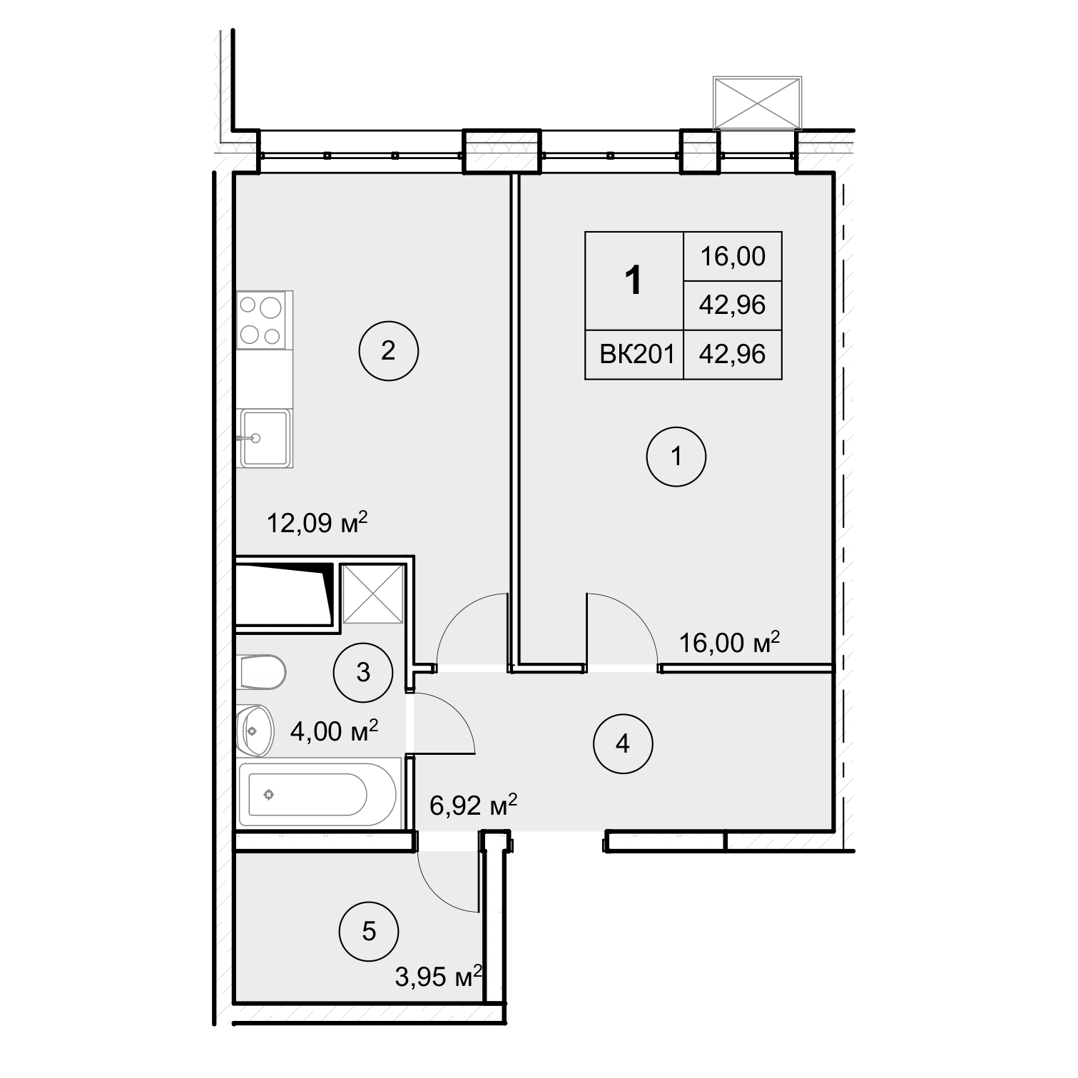 1-комн. квартира -  Секция 2, кв.211