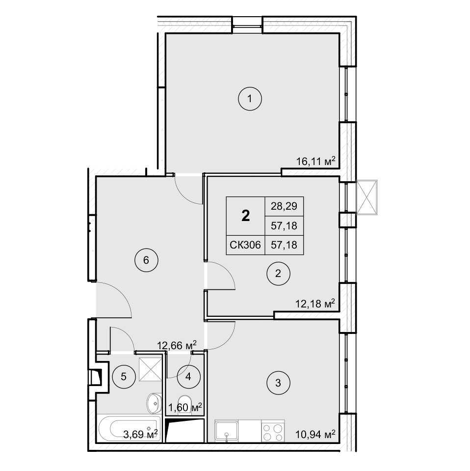 2-комн. квартира -  Секция 1, кв.102