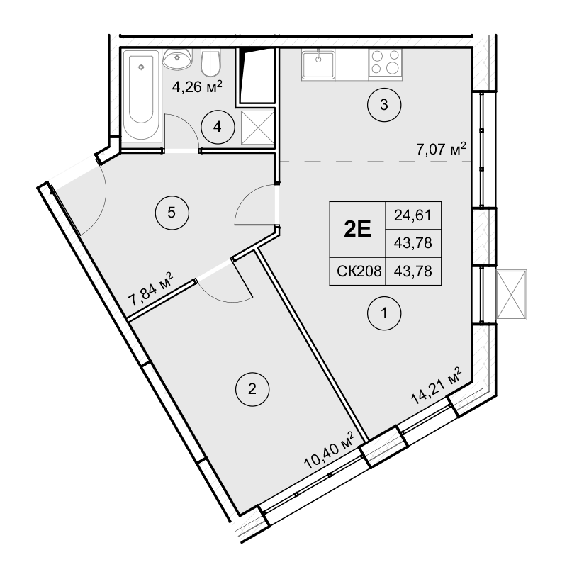 1-комн. квартира -  Секция 1, кв.104
