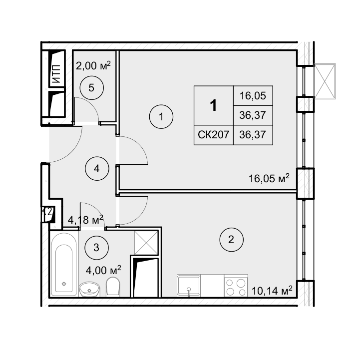 2-комн. квартира -  Секция 1, кв.114