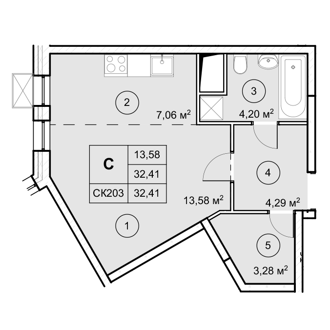 3-комн. квартира -  Секция 1, кв.121