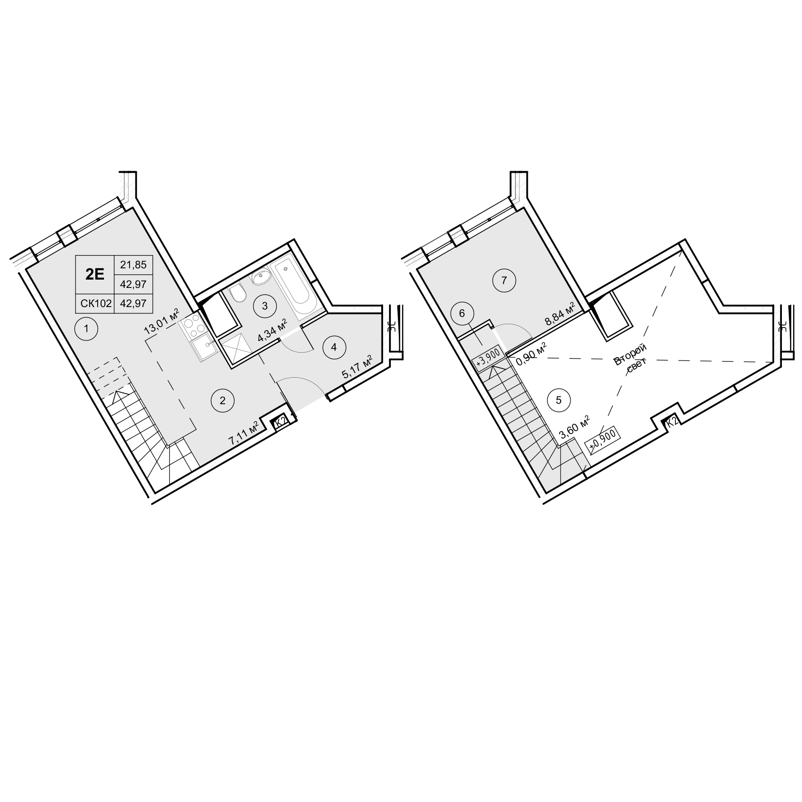 Квартира-студия -  Секция 1, кв.2