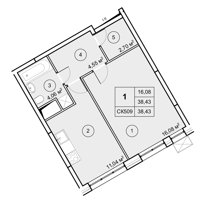 1-комн. квартира -  Секция 1, кв.28