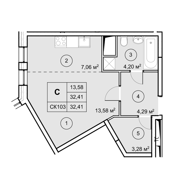 Квартира-студия -  Секция 1, кв.3