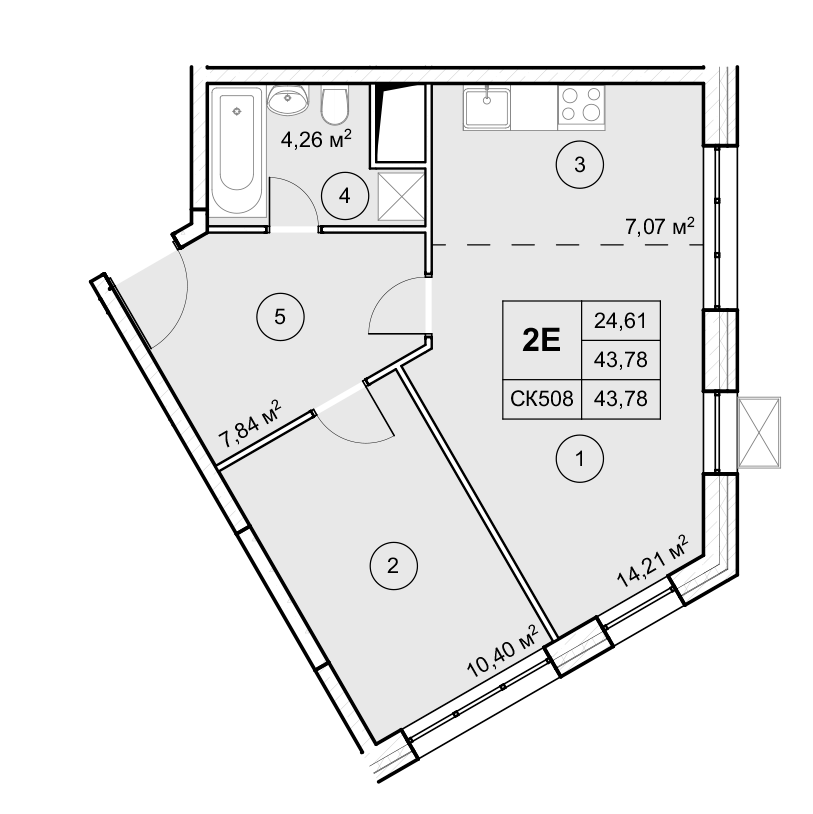 1-комн. квартира -  Секция 1, кв.38