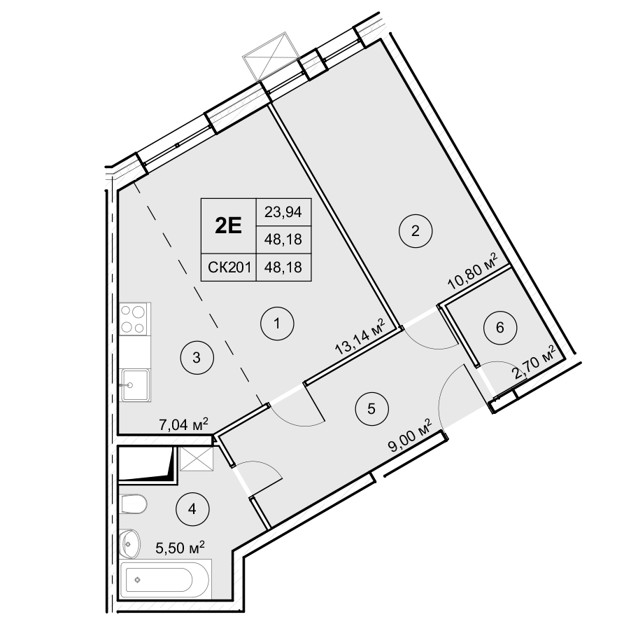 2-комн. квартира -  Секция 1, кв.9