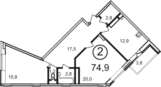 2-комн. квартира -  Секция 1, кв.287