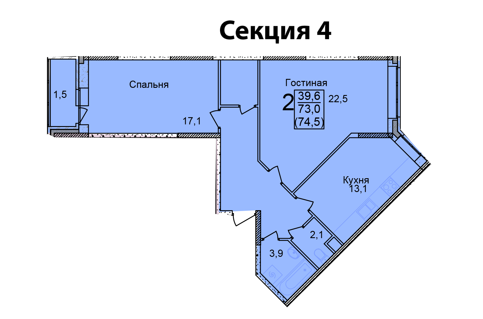 2-комн. квартира -  Секция 4, кв.150